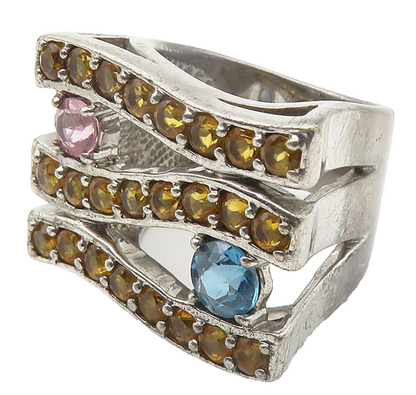 925 Sterling Silver  Vintage Citrine & Topaz Split Cocktail Ring Sz 5  RG11595
