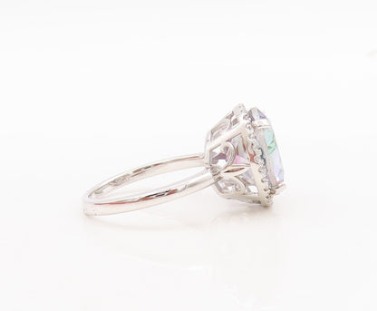 925 Sterling Silver Vintage Ring Round Cut Mystic Topaz Halo CZ  Sz 7  RG29744