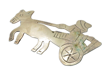 MEXICO 925 Sterling Silver  Vintage Donkey Carriage Etched Brooch Pin  BP5587