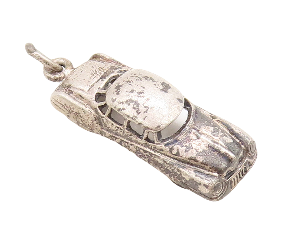 925 Sterling Silver Vintage Pendant Dark Tone 3D Carved Car Charm  PT23831