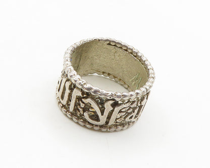925 Sterling Silver  Vintage Topaz Shiny Writing Band Ring Sz 10  RG19101