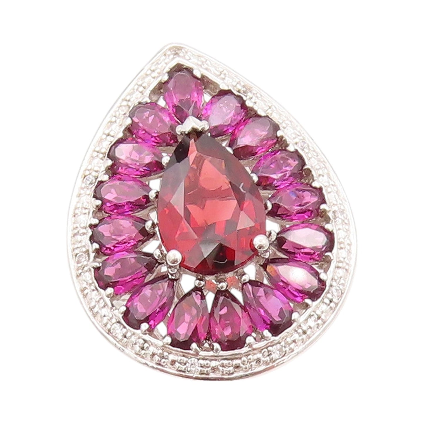 925 Sterling Silver Vintage Ring Diamonds  Amethyst & Garnet  Sz 5  RG32440