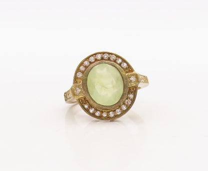 925 Sterling Silver Vintage Ring Gold Plated Green Gemstone & CZ  Sz 7  RG29818