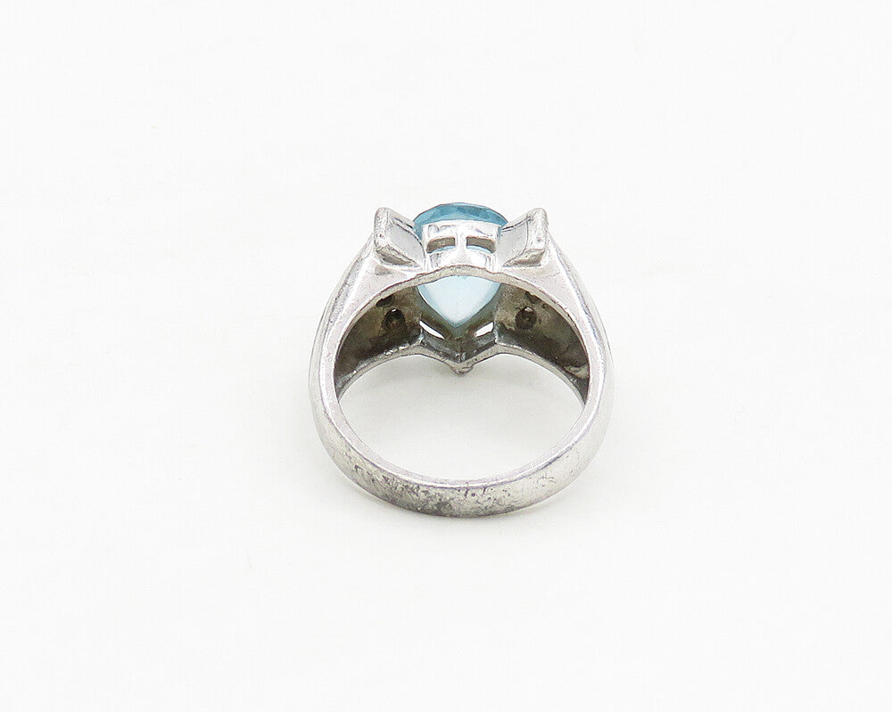 925 Sterling Silver  Vintage Tear Drop Blue Topaz Band Ring Sz 7  RG17667