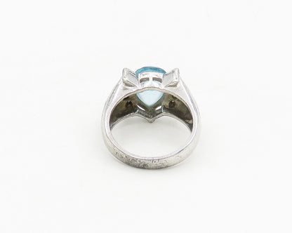 925 Sterling Silver  Vintage Tear Drop Blue Topaz Band Ring Sz 7  RG17667