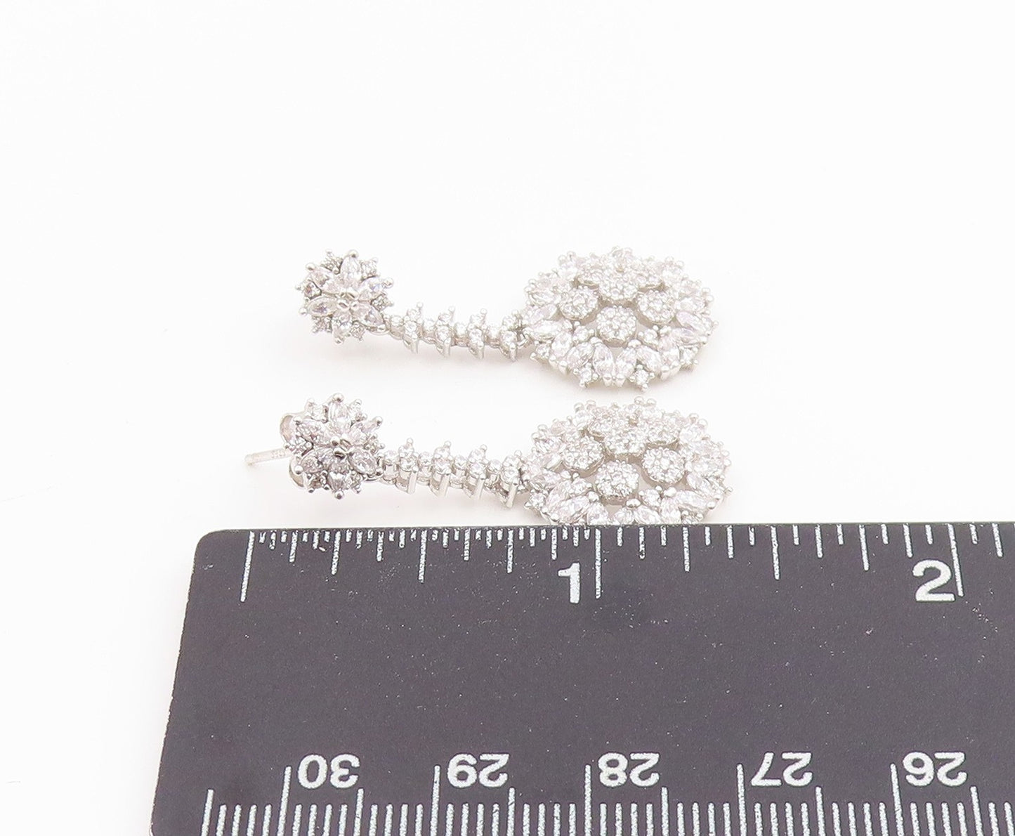 925 Sterling Silver Vintage Earrings Multi Shape CZ Elegant Floral Drop  EG14218