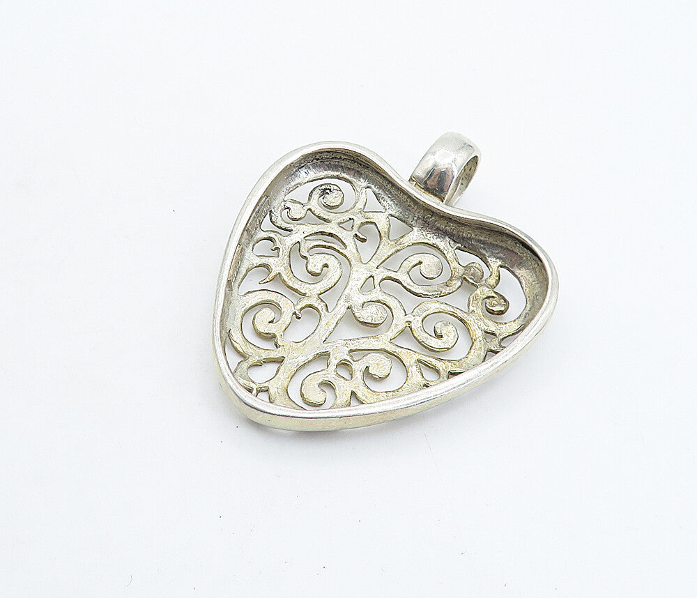 925 Sterling Silver  Vintage Shiny Swirl Cutout Love Heart Pendant  PT4909