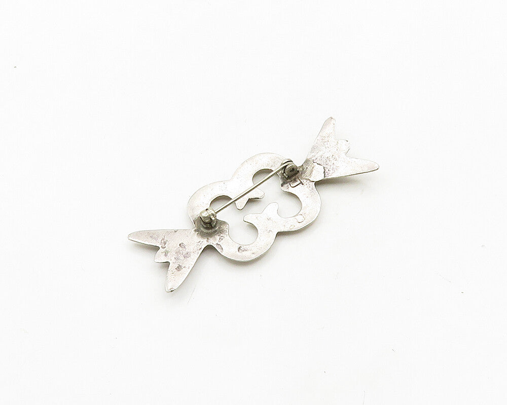 NAVAJO 925 Sterling Silver  Vintage Shiny Open Bow Tie Motif Brooch Pin BP7681