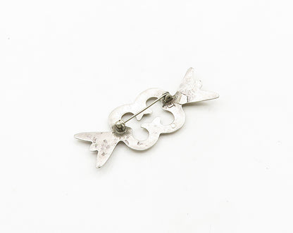 NAVAJO 925 Sterling Silver  Vintage Shiny Open Bow Tie Motif Brooch Pin BP7681
