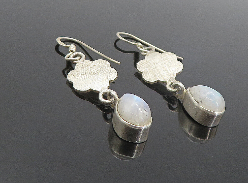 925 Sterling Silver Vintage Moonstone Flower Link Dangle Earrings EG3483