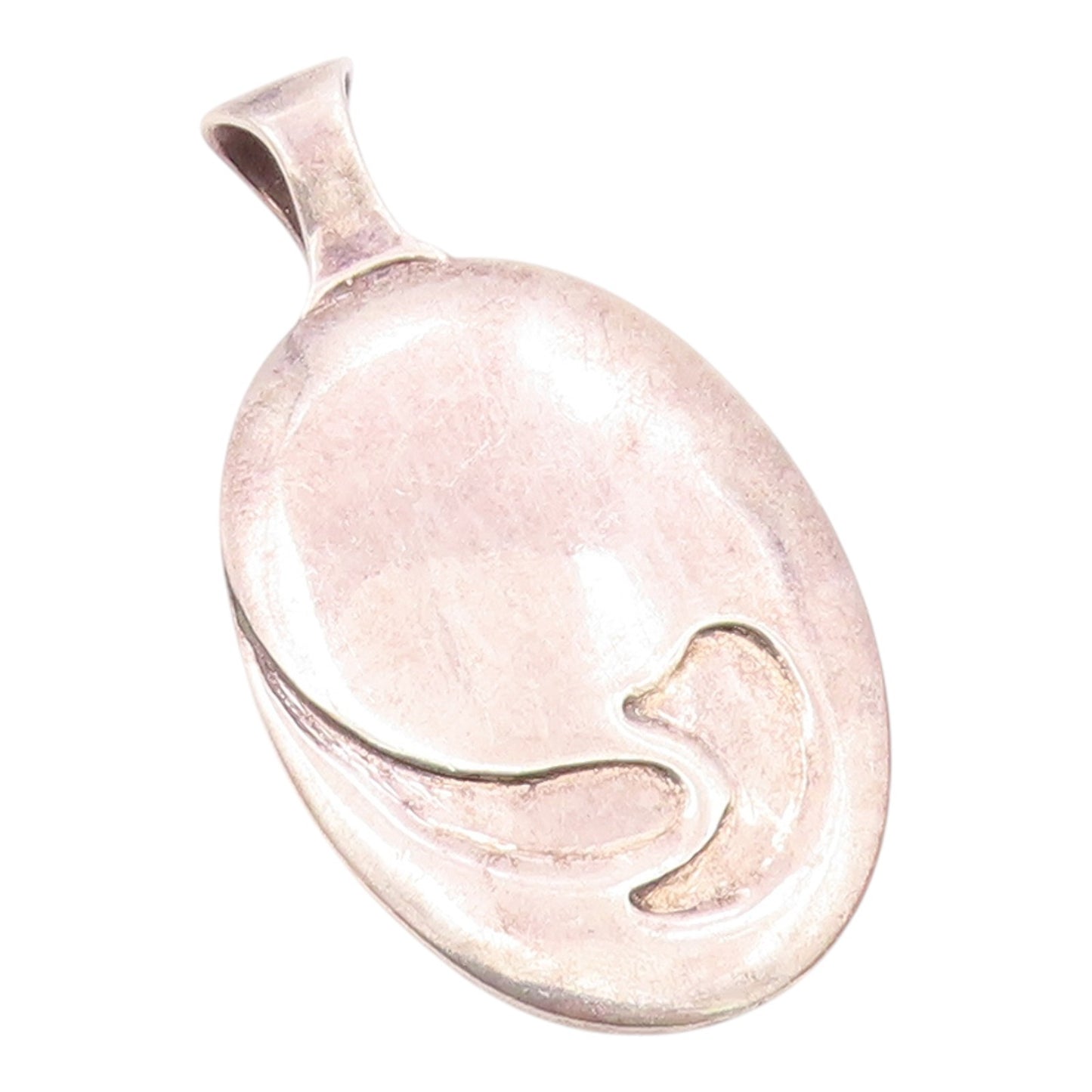 925 Sterling Silver  Vintage Shiny Oval Modernist Pendant  PT19146