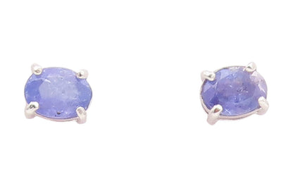 925 Sterling Silver Vintage Earrings Oval Cut Natural Tanzanite Studs  EG13912