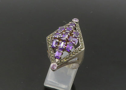 925 Sterling Silver  Vintage Amethyst Cluster Cocktail Ring Sz 9  RG22141