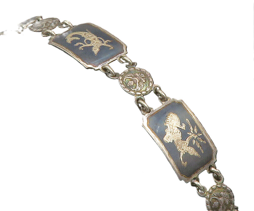 SIAM 925 Sterling Silver  Vintage Enamel Neillo Dancer Chain Bracelet  BT4915