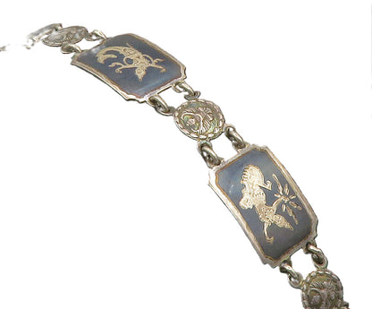 SIAM 925 Sterling Silver  Vintage Enamel Neillo Dancer Chain Bracelet  BT4915