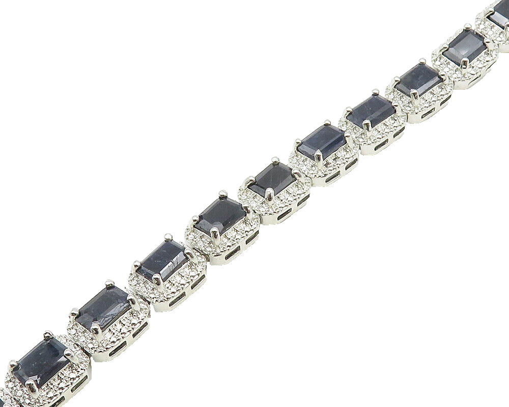 925 Sterling Silver  Shiny Prong Set Sapphire Hinge Chain Bracelet  BT7341
