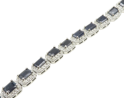 925 Sterling Silver  Shiny Prong Set Sapphire Hinge Chain Bracelet  BT7341