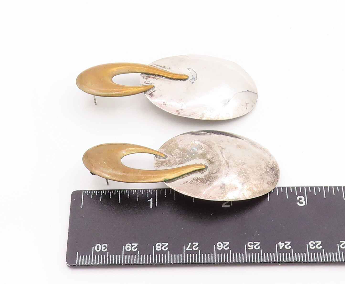 925 Sterling Silver Vintage Earrings LOUIS BOOTH Two Tome Hammered Disc  EG14310