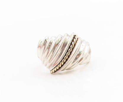 14k Gold & 925 Sterling Silver Vintage Ring Modernist Ribbed Dome  Sz 5  RG36197