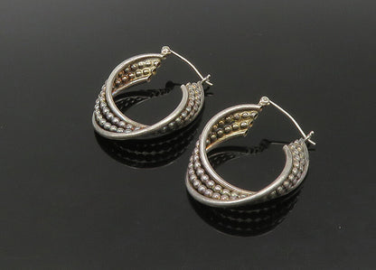 925 Sterling Silver  Vintage Shiny Round Split Bubble Hoop Earrings  EG11187