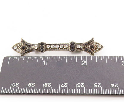 925 Sterling Silver Vintage Brooch Round CZ Geometric Crystal Bar Pin  BP11873