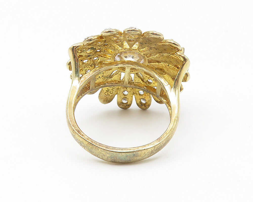 JACMEL 925 Silver  Cubic Zirconia & Citrine Floral Cocktail Ring Sz 8  RG10785