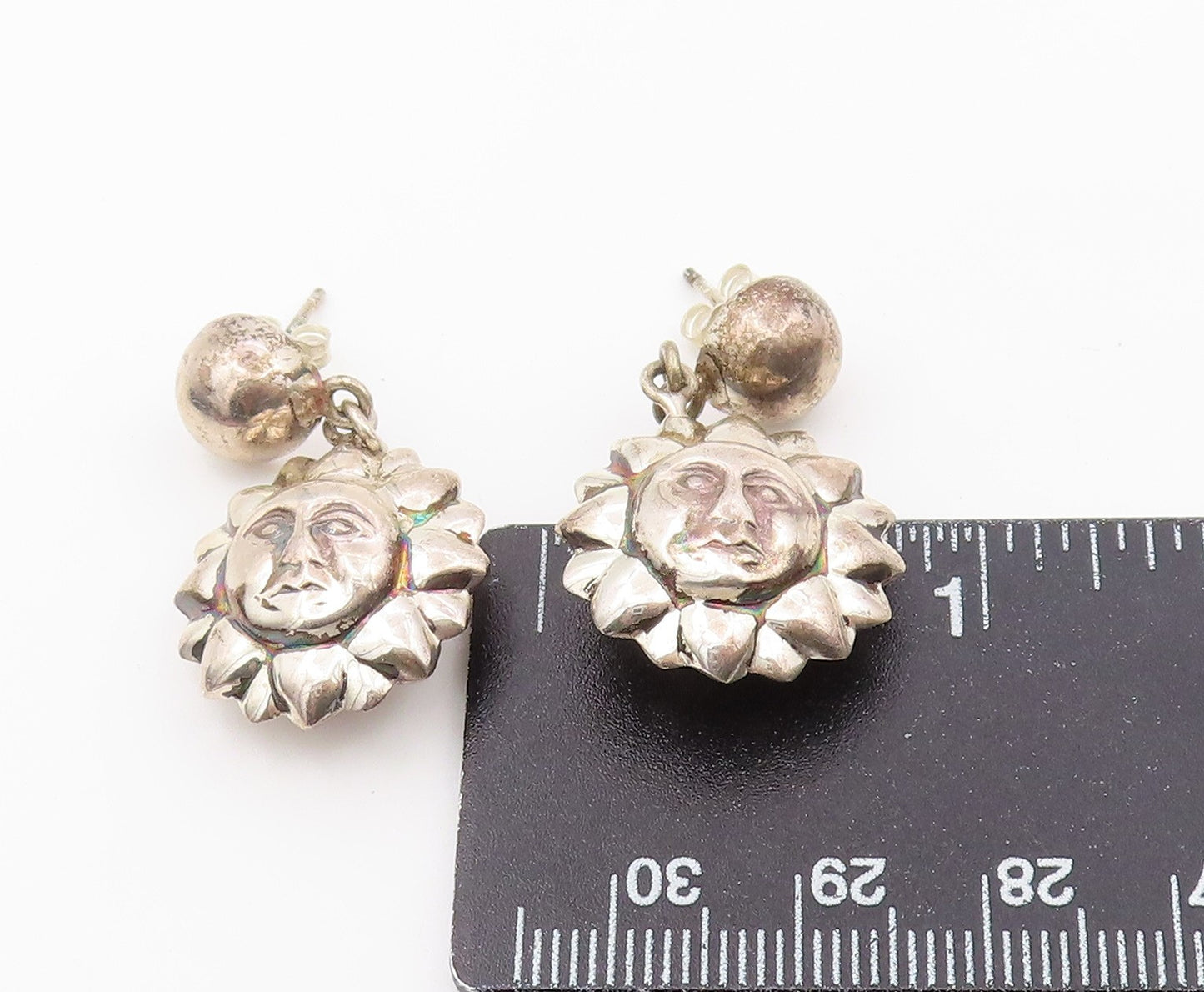 925 Sterling Silver Vintage Earrings Smiling Celestial Sun Face Drop  EG14474