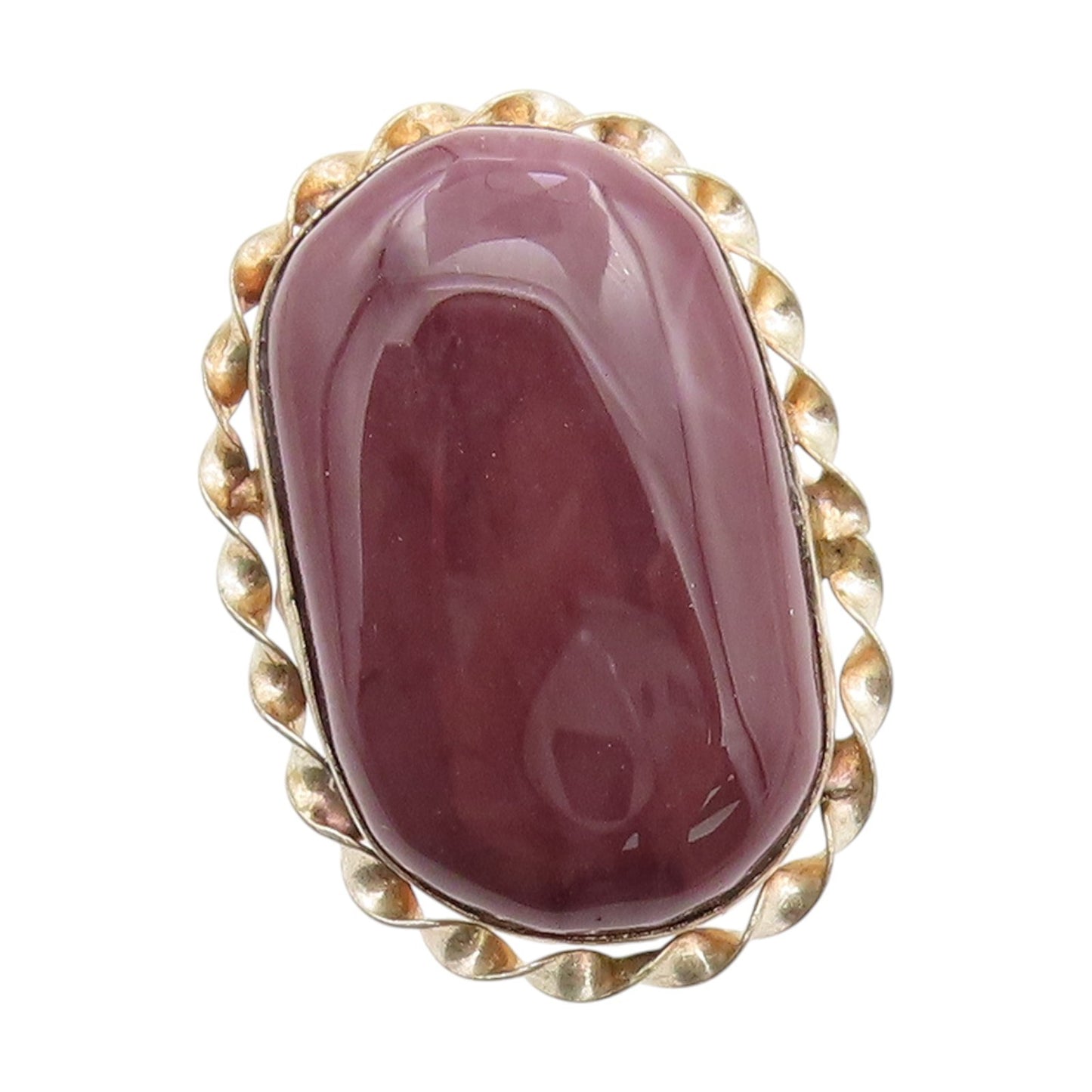 925 Sterling Silver Vintage Ring Large Cabochon Agate Rope Edge  Sz 7.5  RG34179
