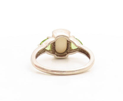 925 Sterling Silver Vintage Ring Cabochon Gemstone Triangle Peridot Sz 9 RG31228