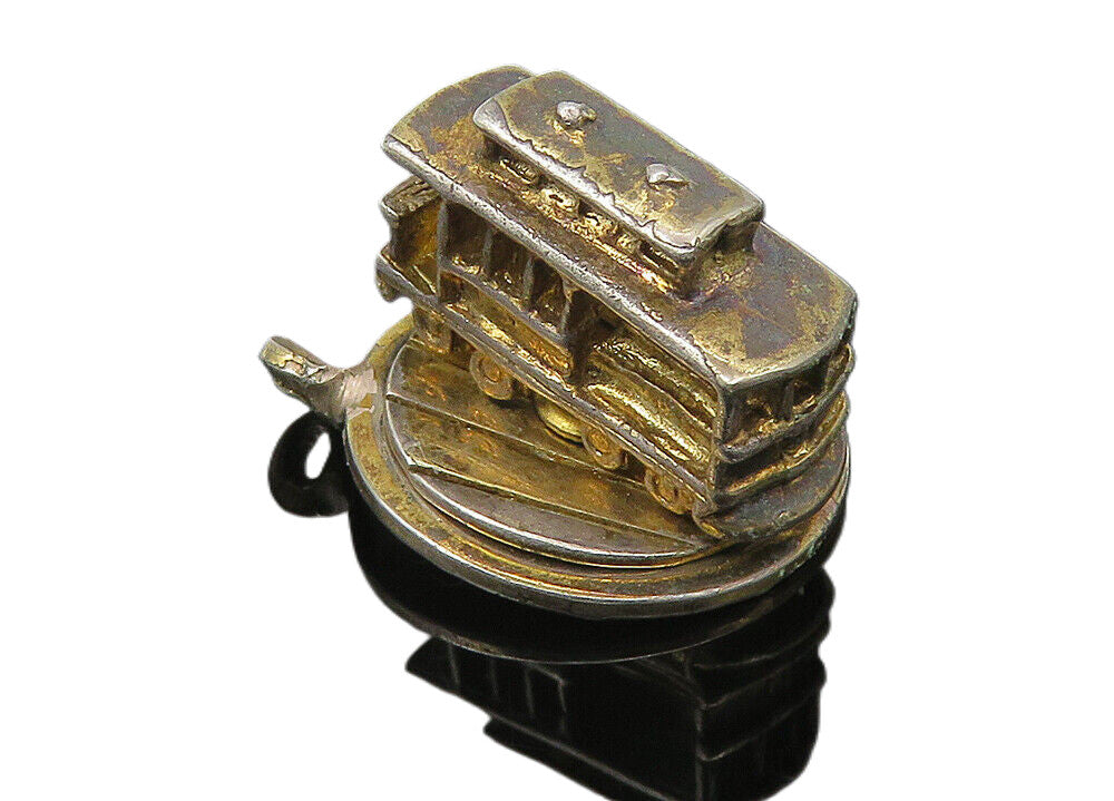 925 Sterling Silver  Vintage San Francisco Cable Car Trolley Pendant  PT8154