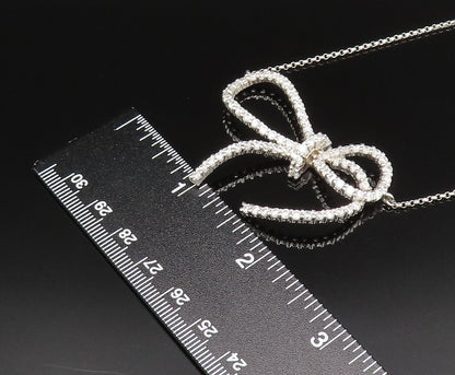 925 Sterling Silver  Vintage Dainty Sparkly Topaz Bow Tie Necklace  NE3908