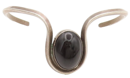 925 Sterling Silver Vintage Bracelet MANIQUIS Solid Designer Onyx Cuff  BT10233