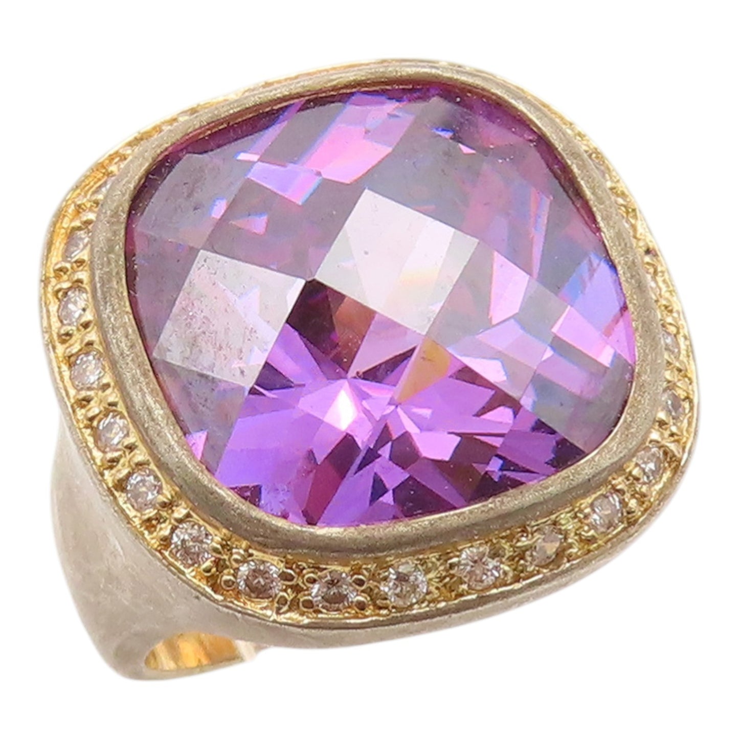 925 Sterling Silver Vintage Ring Gold Plated Amethyst Halo CZ Band Sz 6 RG36235