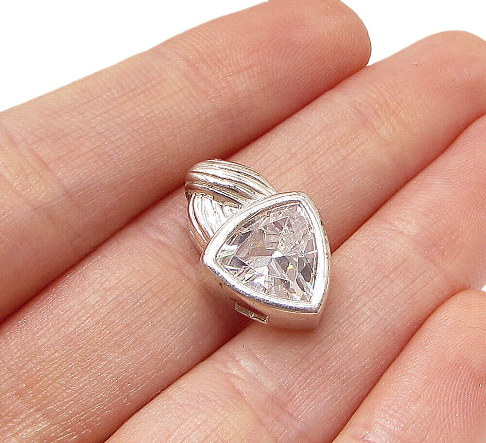 925 Sterling Silver  Faceted White Topaz Triangular Slider Pendant  PT2001