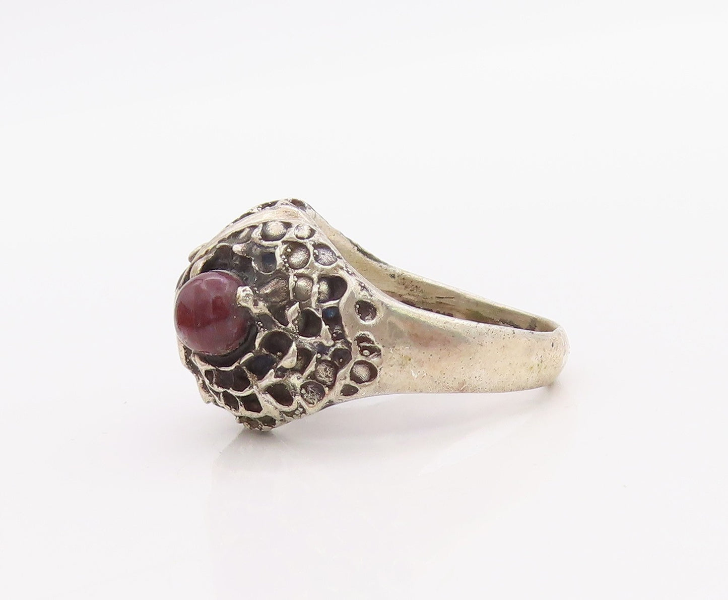 925 Sterling Silver Vintage Ring Cabochon Gemstone Eyed Owl Design Sz 9  RG33278