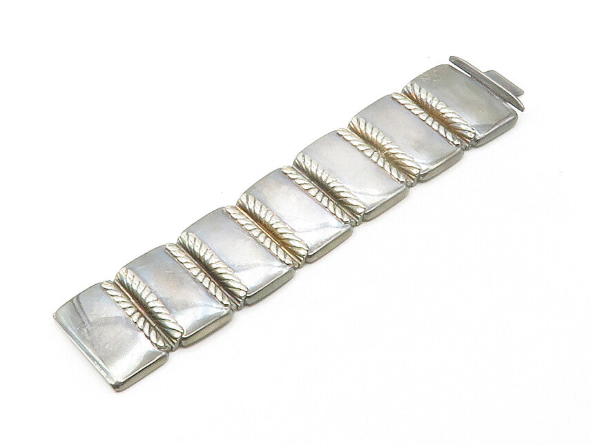 925 Sterling Silver  Vintage Dark Tone Smooth Panel Chain Bracelet  BT6705