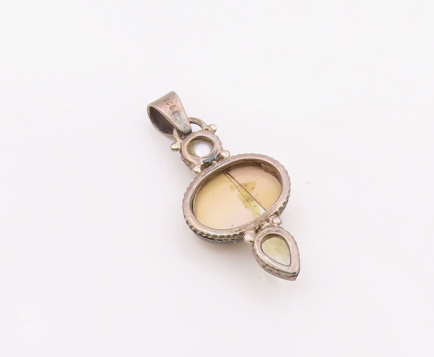 925 Silver  Vintage Multi Shape Jasper Citrine & Pearl Drop Pendant  PT21912
