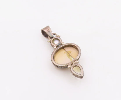 925 Silver  Vintage Multi Shape Jasper Citrine & Pearl Drop Pendant  PT21912