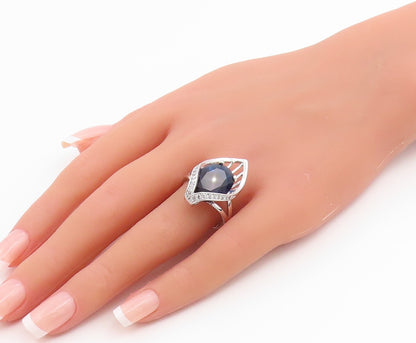 925 Sterling Silver Vintage Ring Modernist Sapphire & Topaz  Sz 9.5  RG35483