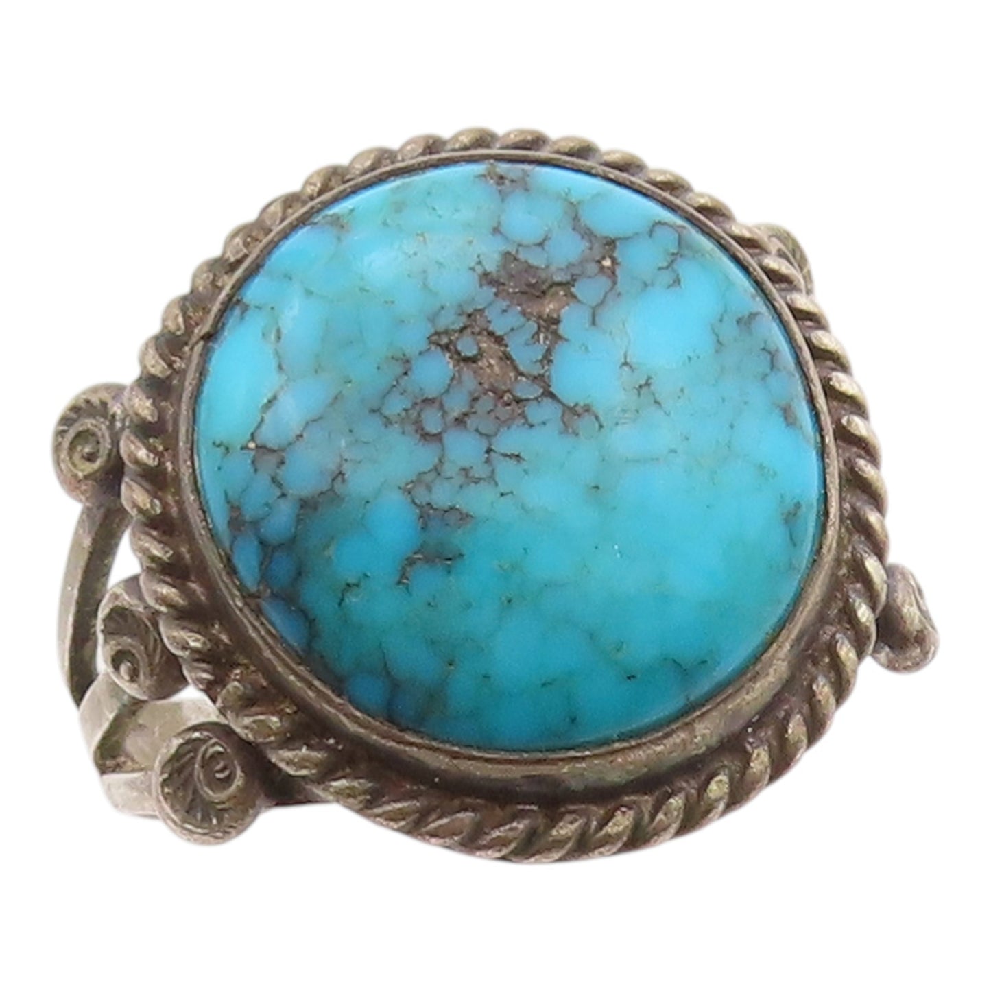 925 Sterling Silver Vintage Ring NAVAJO Turquoise Twisted Rope  Sz 7  RG36355