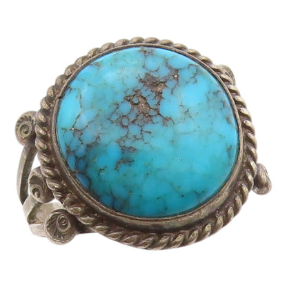 925 Sterling Silver Vintage Ring NAVAJO Turquoise Twisted Rope  Sz 7  RG36355