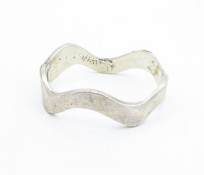 925 Sterling Silver  Vintage Modernist Smooth Wavy Bangle Bracelet  BT1733