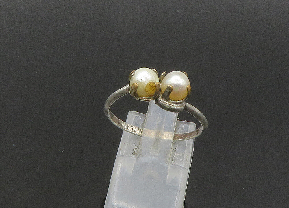 ESPO 925 Sterling Silver  Vintage Freshwater Pearls Band Ring Sz 8.5  RG21690