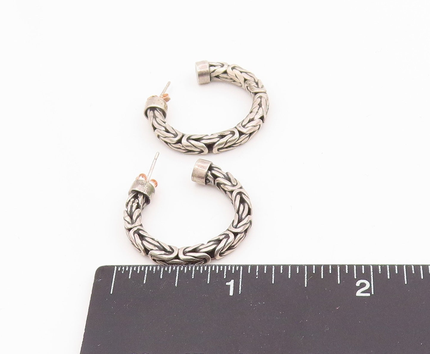 BALI 925 Sterling Silver Vintage Shiny Byzantine Link Hoop Earrings  EG10084