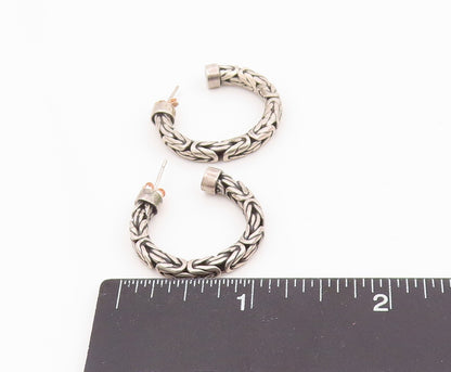 BALI 925 Sterling Silver Vintage Shiny Byzantine Link Hoop Earrings  EG10084