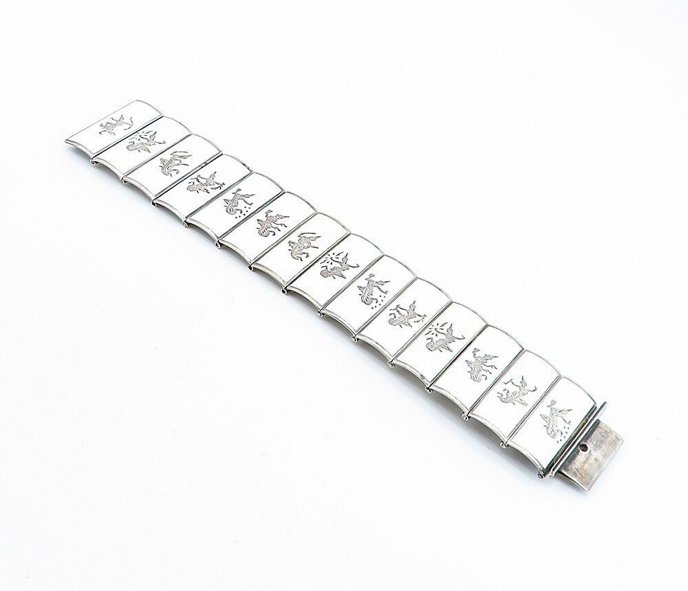 SIAM 925 Sterling Silver  Vintage Enamel Dancer Panel Chain Bracelet  BT2825