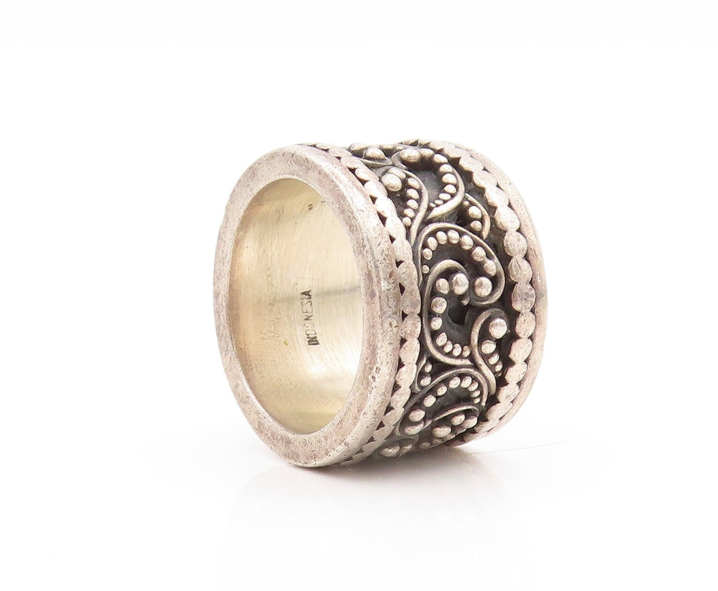 925 Sterling Silver Vintage Ring LOIS HILL Swirly Beaded Carved  Sz 9  RG31870