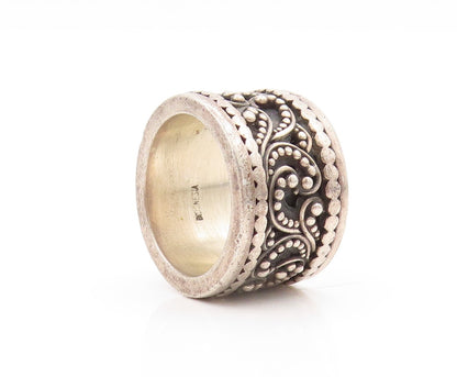 925 Sterling Silver Vintage Ring LOIS HILL Swirly Beaded Carved  Sz 9  RG31870