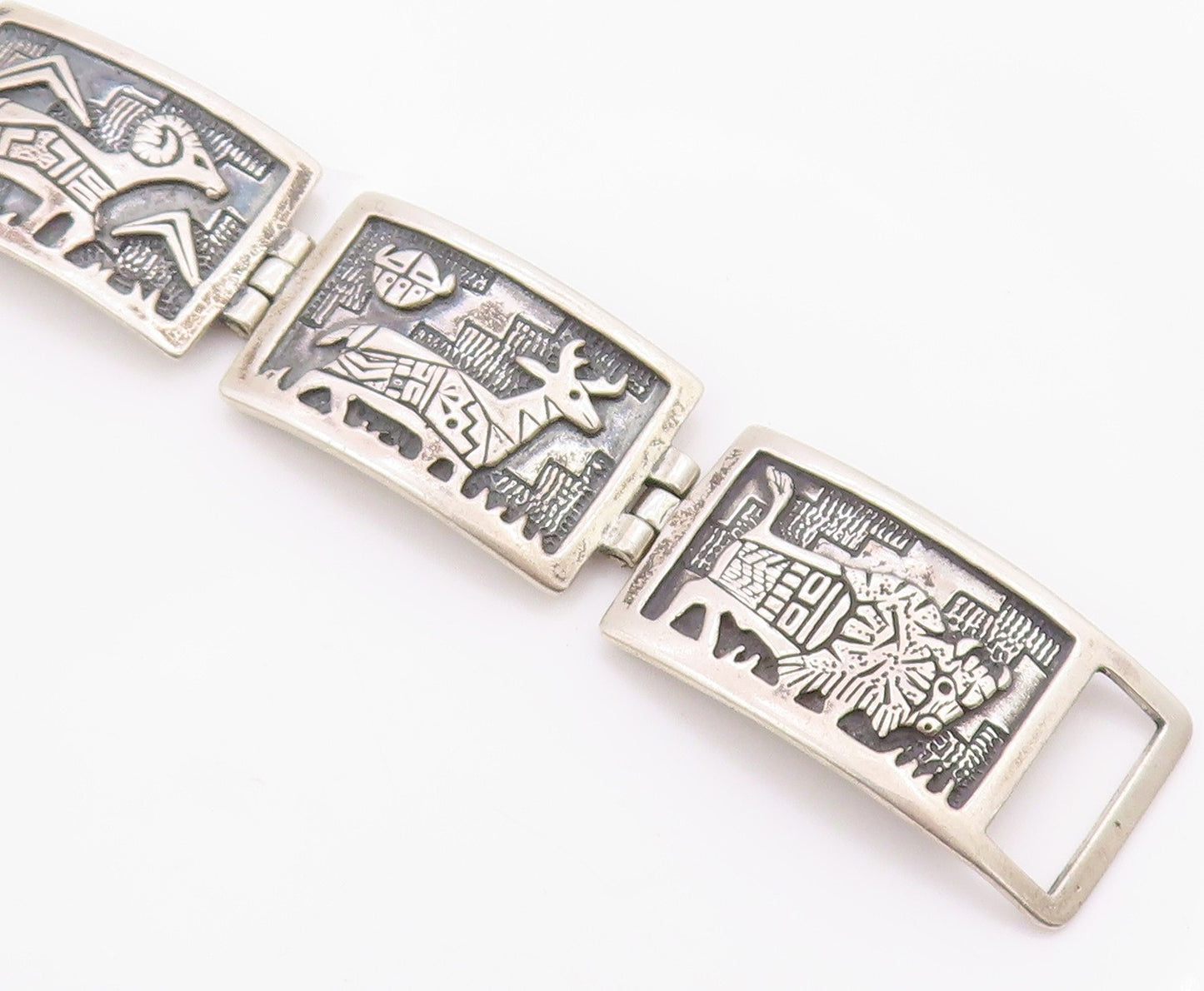 925 Sterling Silver Vintage Bracelet RODERIC TENORIO Storyteller Panel  BT12130