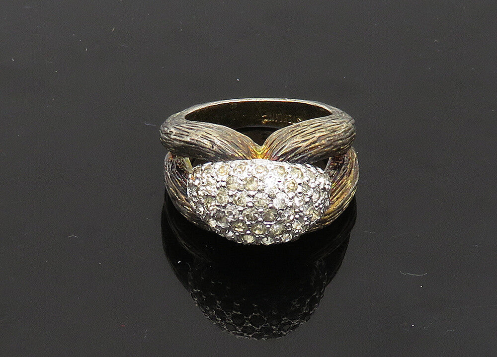 925 Sterling Silver  Vintage Topaz Textured Loop Band Ring Sz 6  RG21677